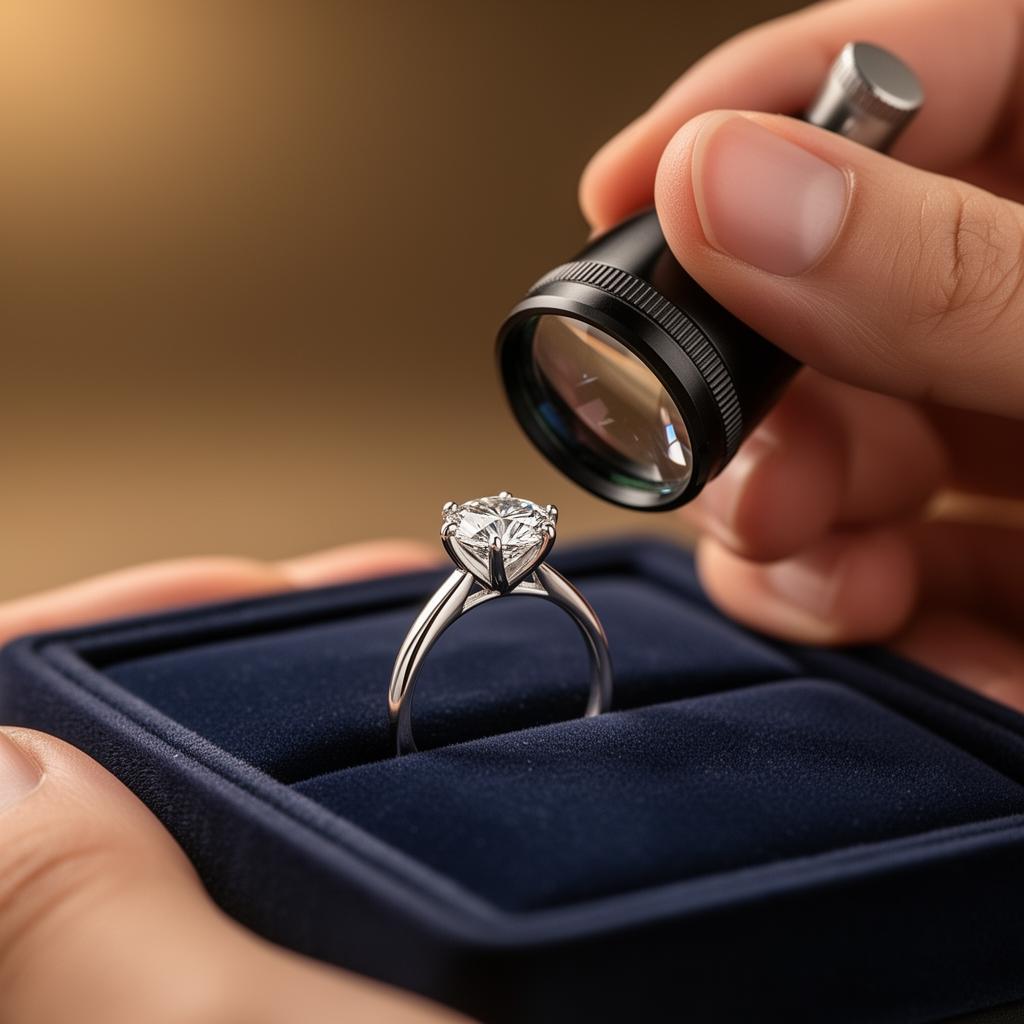 Gemólogo examinando un diamante con lupa profesional